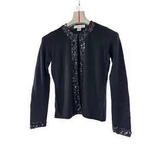 Collection Fifty Nine Cardigan Women S Black Sequin Trim Wool Open Front Sweater